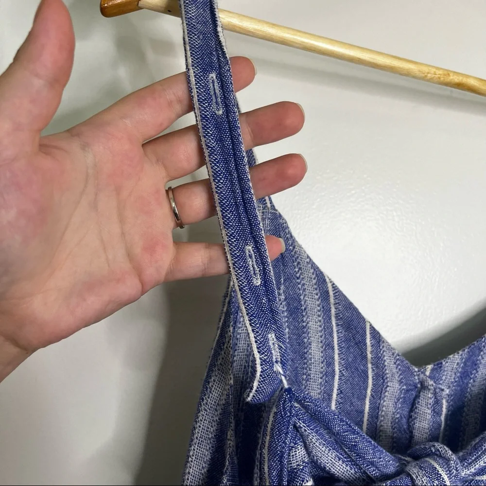 Blue Boho Striped Linen Jumpsuit - Picture 10 of 13